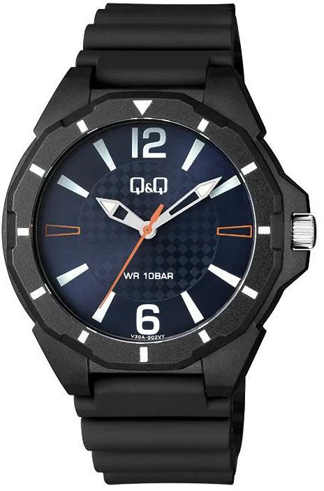 Zegarek Q&Q V30A-002V młodzieżowy czarny niebieska tarcza .
