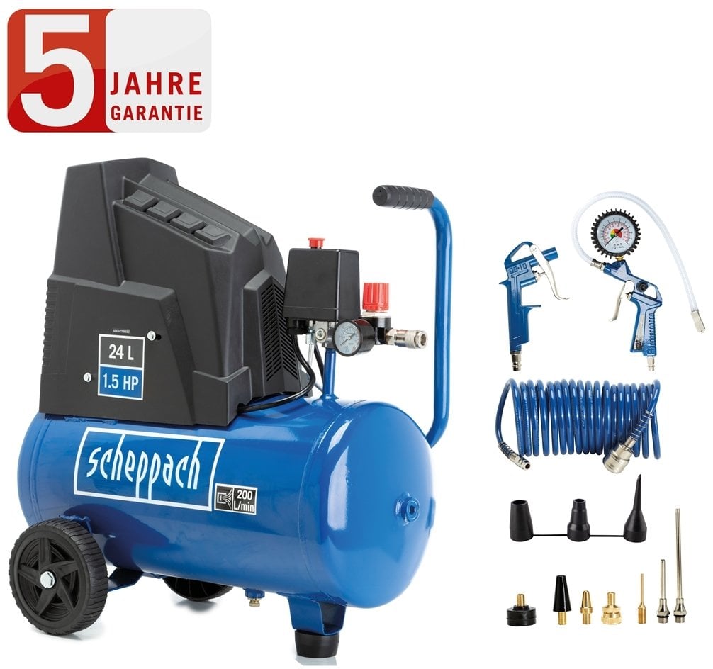 Kompresor samochodowy Scheppach Kompresorius HC25o z zestawem 13 akcesoriów i 5 m wężem