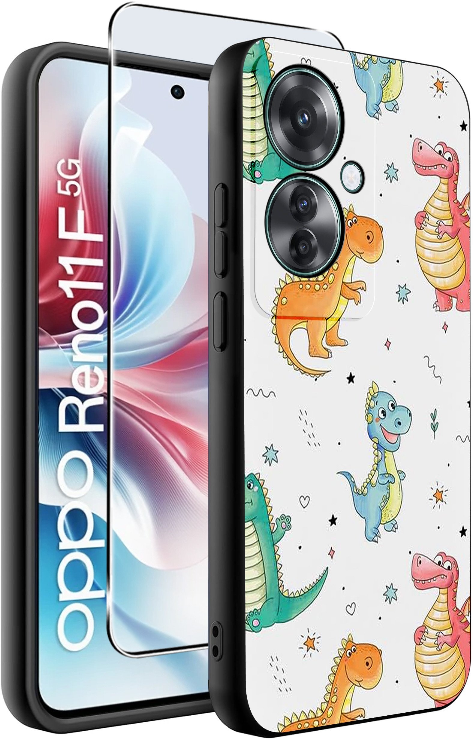 ETUI do Oppo Reno11 F 5G WZORY | SILIKONOWE MATT CASE + SZKŁO HARTOWANE 9H