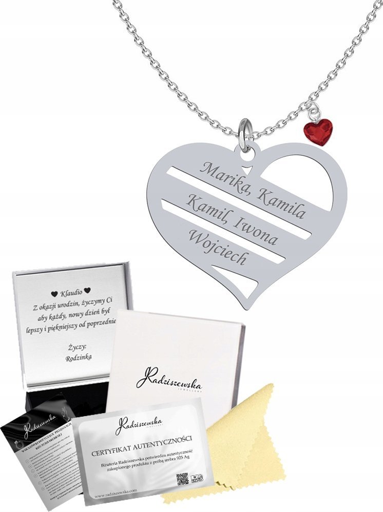 Radziszewska Jewellery Naszyjnik Srebrny Serce Imię Dziecka SREBRO 925 Dzień Matki Grawer