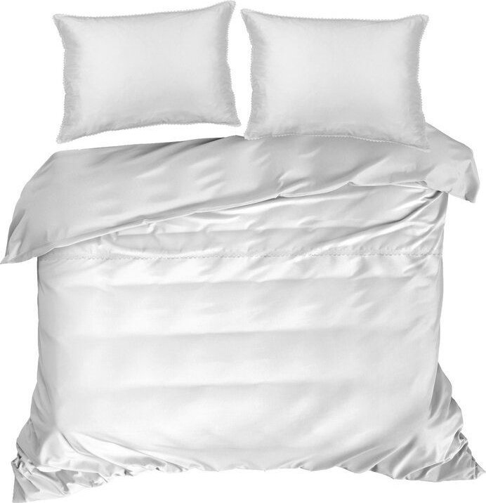 Eurofirany Pościel z satyny bawełnianej z ozdobnym obszyciem LINDA 160X200 70X80X2 biała