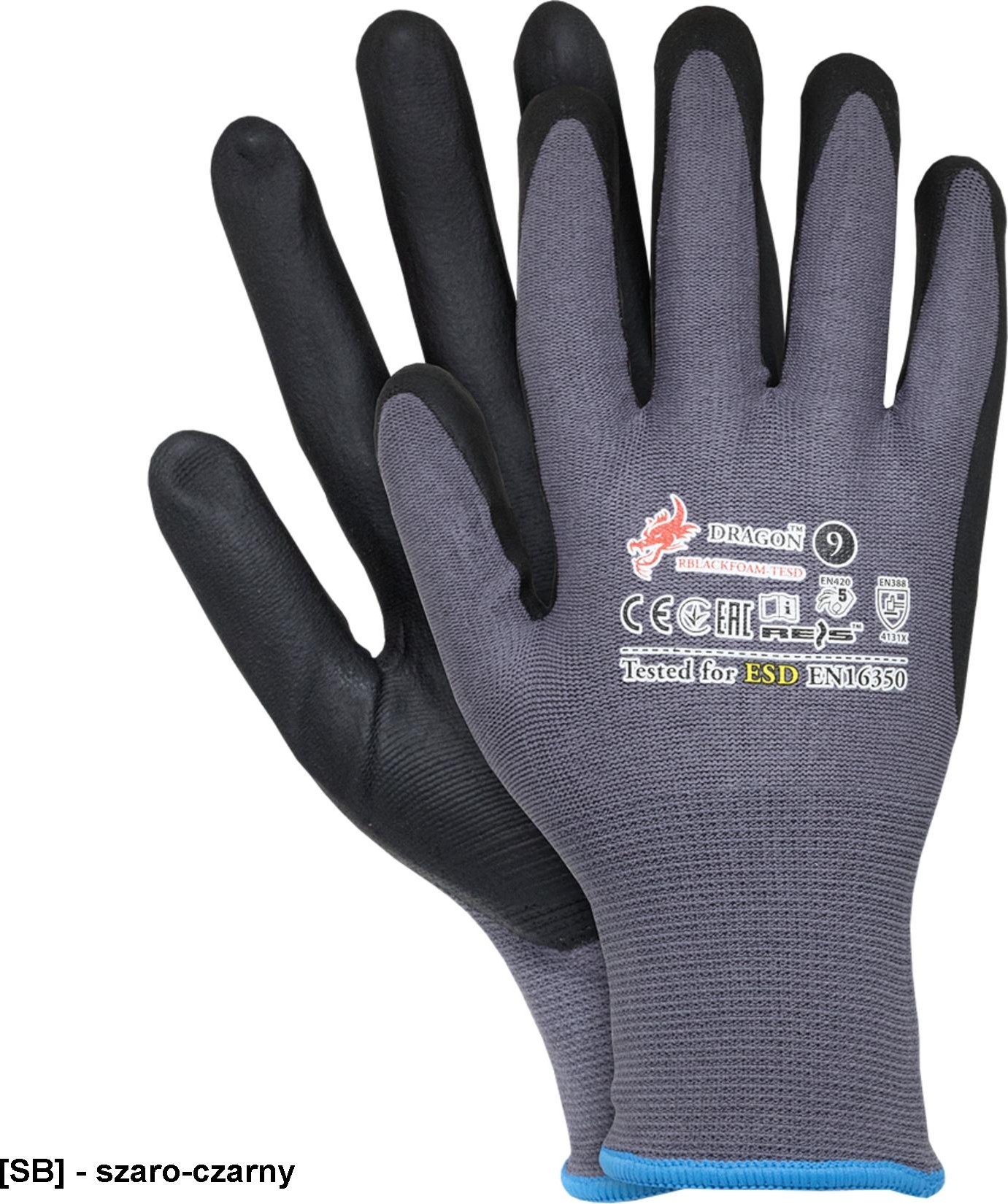 R.E.I.S. RBLACKFOAM-TESD - Rękawice antyelektrostatyczne ESD 8