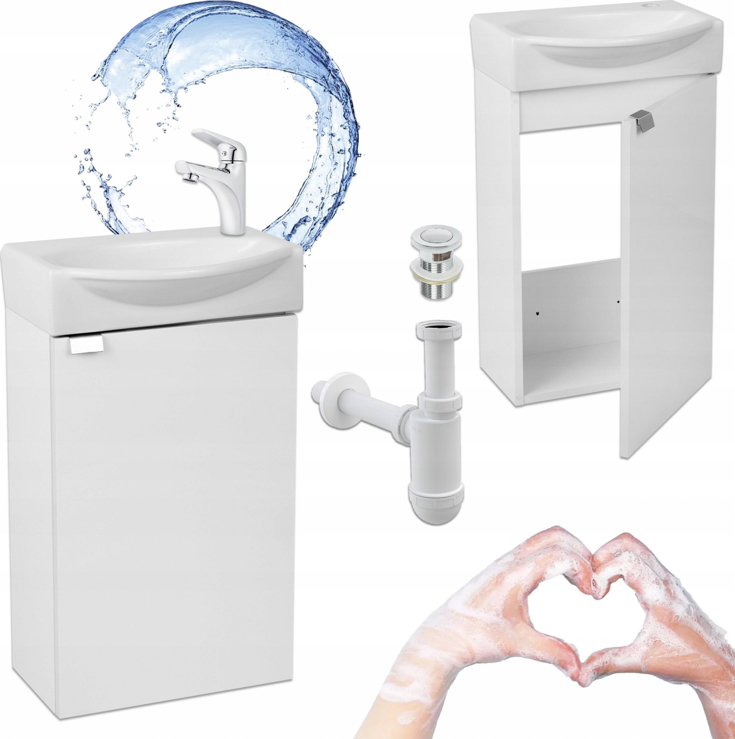 Stamar Biała Szafka Łazienka Umywalka 40 x33 Kampo + Bateria Akva Klik Klak Syfon