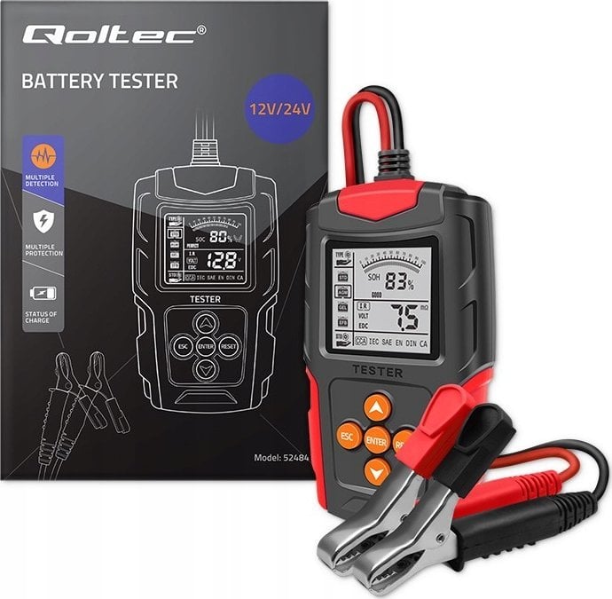 Qoltec Tester cyfrowy Qoltec akumulatora z wyświetlaczem LCD | 12V | 24V | 3Ah-200Ah