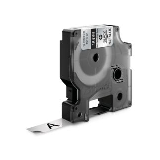 Dymo Dymo oryginalny taśma do drukarek etykiet, Dymo, 18486, czarny druk/metaliczny podkład, 5.5m, 12mm, RHINO poliestrowa trwała - 18486