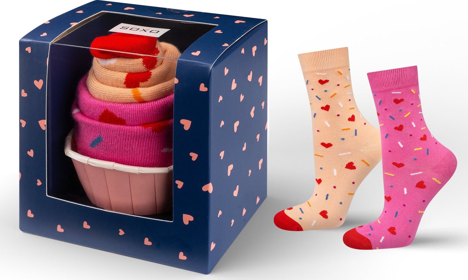 Soxo Zestaw 2x Damskie Skarpetki SOXO babeczki w opakowaniu zabawne na prezent 3540