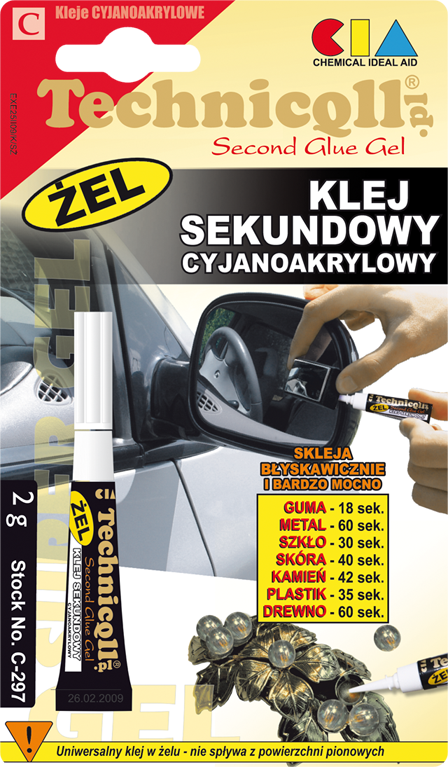 Technicqll Klej sekundowy cyjanoakrylowy żel 2g C-297