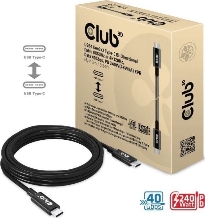 Club 3D Club3D Kabel USB4 Gen3x2 Typ C 8K60Hz UHD Power Delivery 240W, (M/M), 300cm