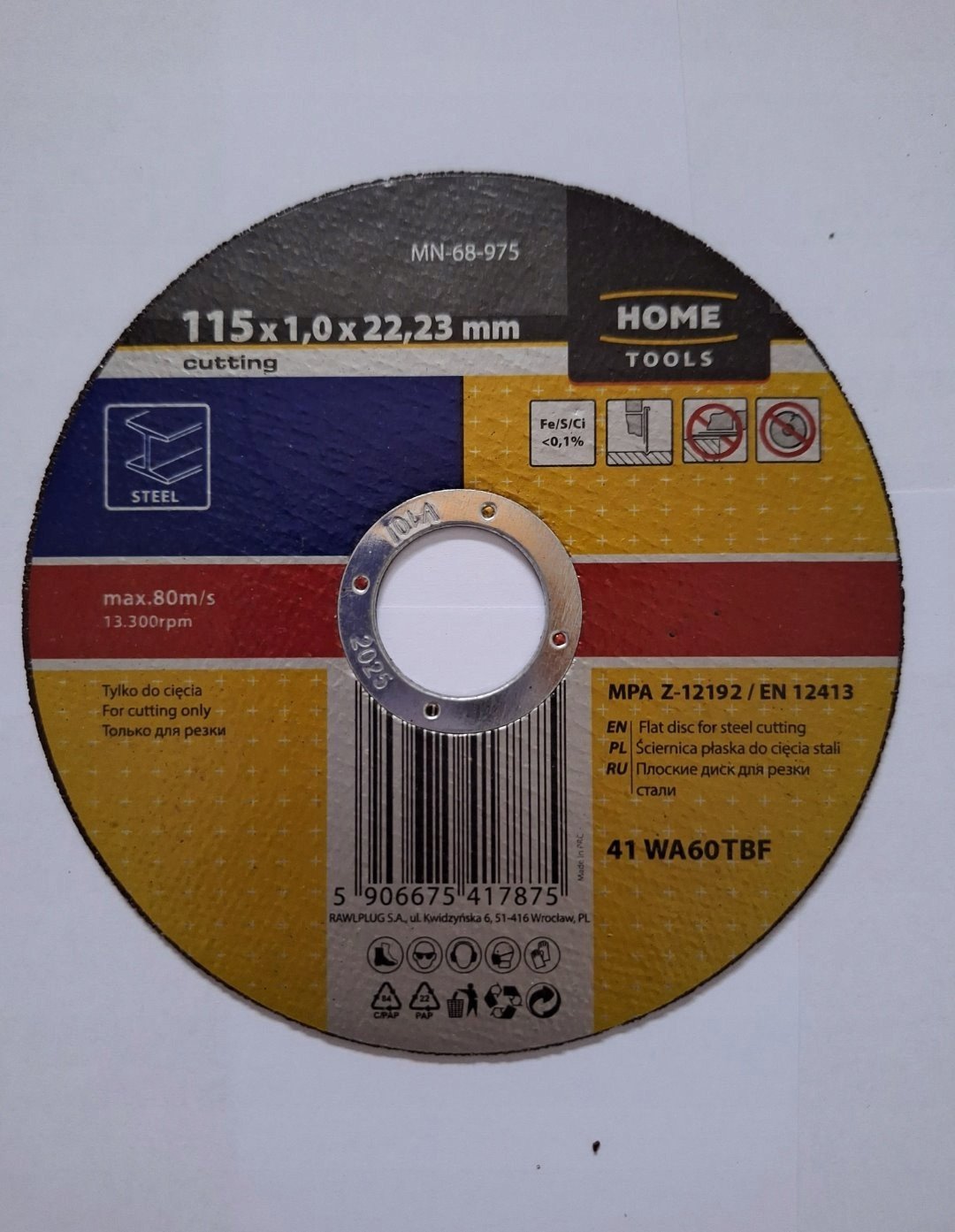 ŚCIERNICA DO CIĘCIA STALI 115X1.0X22,23 MM PŁASKA [HOME]