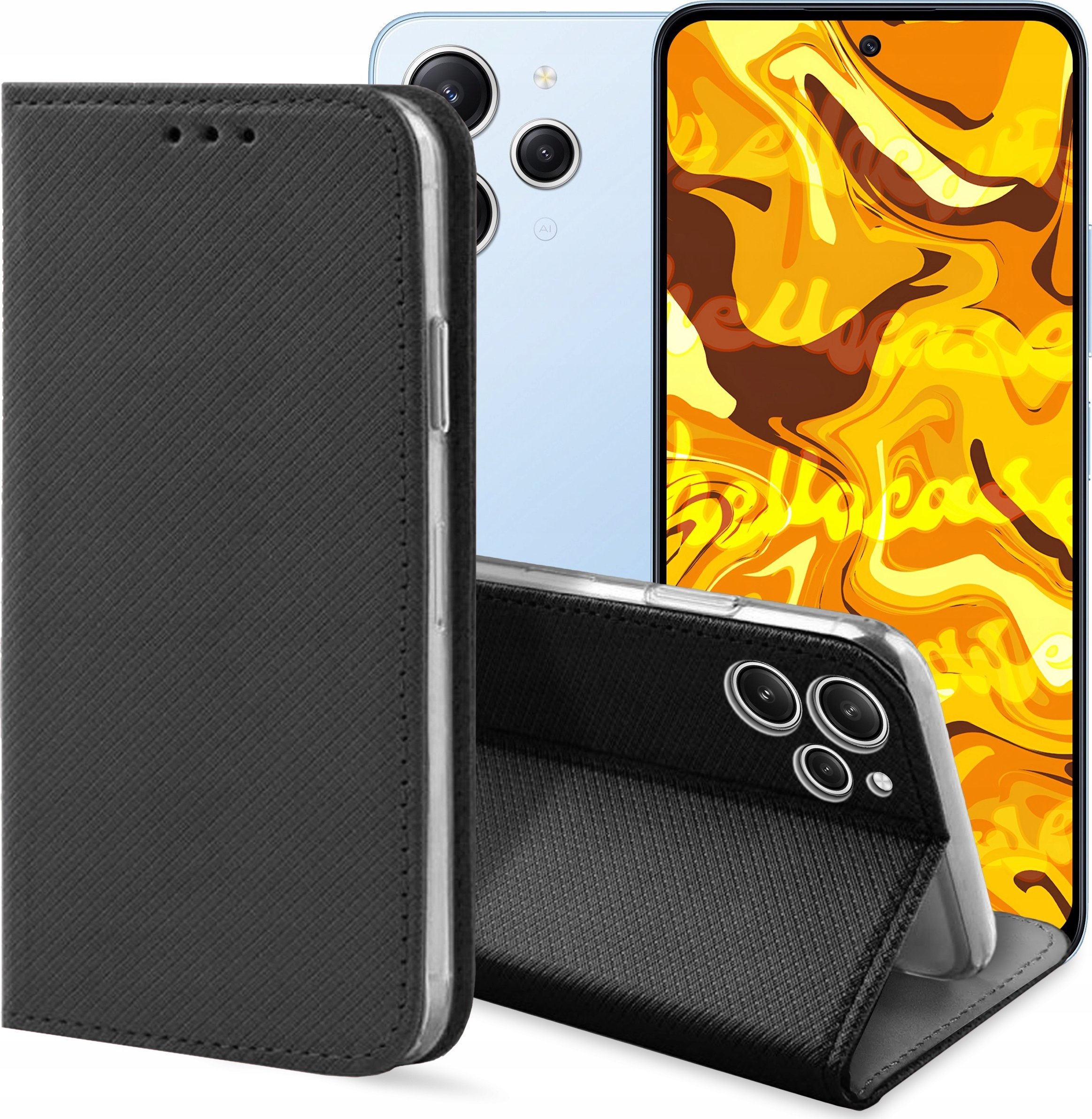 Hello Case ETUI Z KLAPKĄ DO Xiaomi Redmi 12 / Redmi 12 5G CZARNE ZAMYKANE MAGNETYCZNE