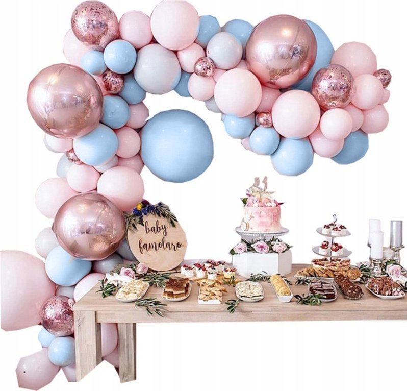 Korbi GIRLANDA BALONOWA BABY SHOWER URODZINY ROCZEK RÓŻ KONFETTI DEKORACJA 89 EL