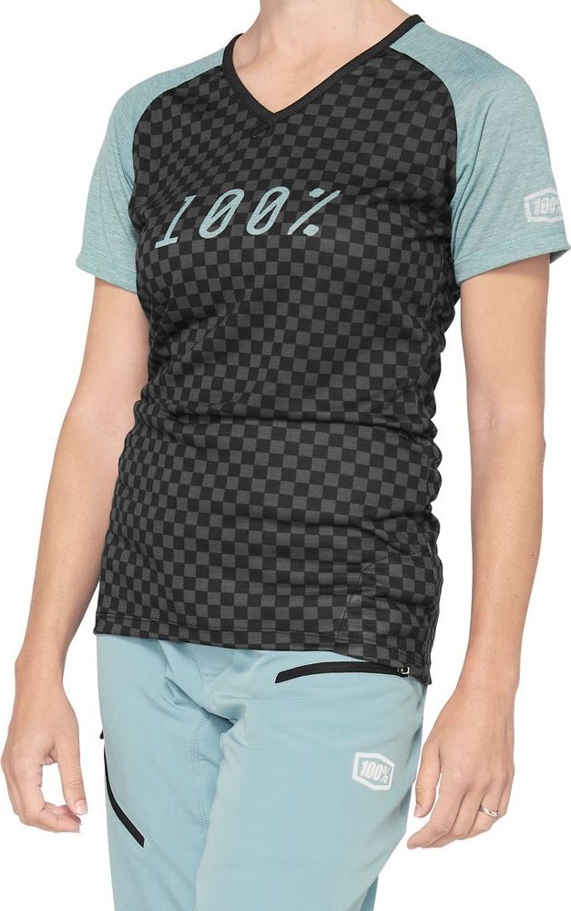 100% Koszulka damska 100% AIRMATIC Women's Jersey krótki rękaw seafoam checkers roz. XL (NEW 2021)