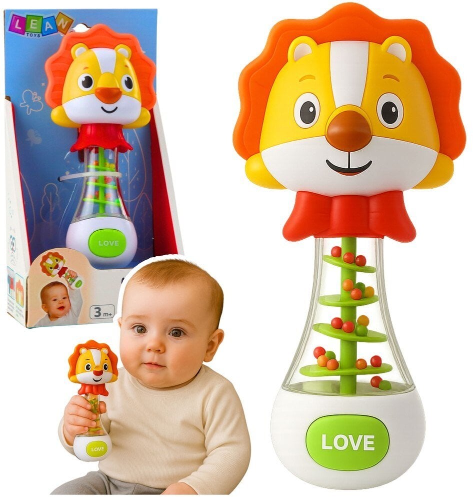 Grzechotka Zabawka Dla Niemowlaka Lew Z Kolorowymi Kuleczkami