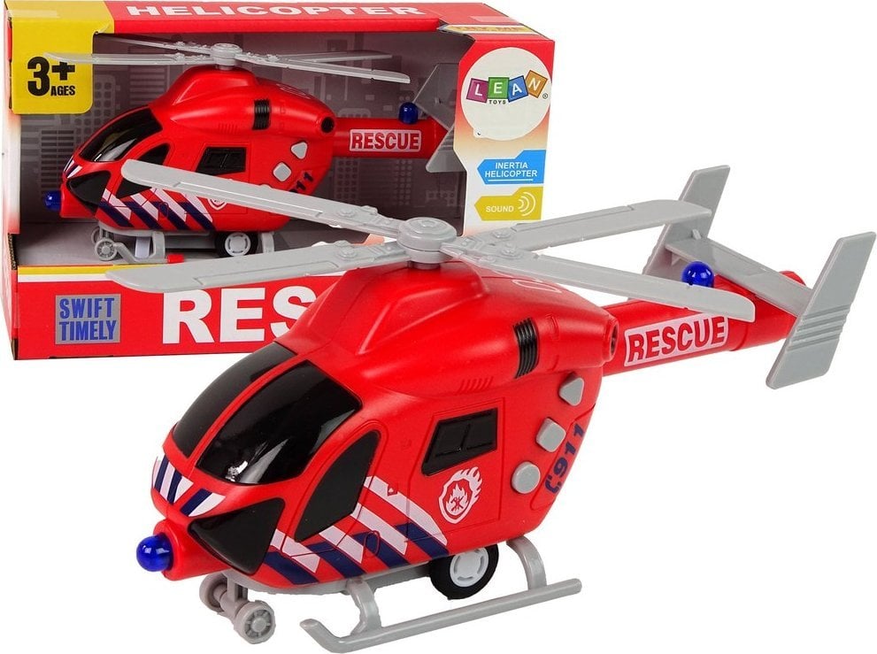 LeanToys Helikopter Ratunkowy Straż Pożarna Czerwony Dźwięk Światła Śmigła LEAN Toys