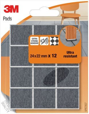 Ultra odporne podkładki filcowe SCOTCH, kwadrat, 24x22mm, 12 szt., czarne