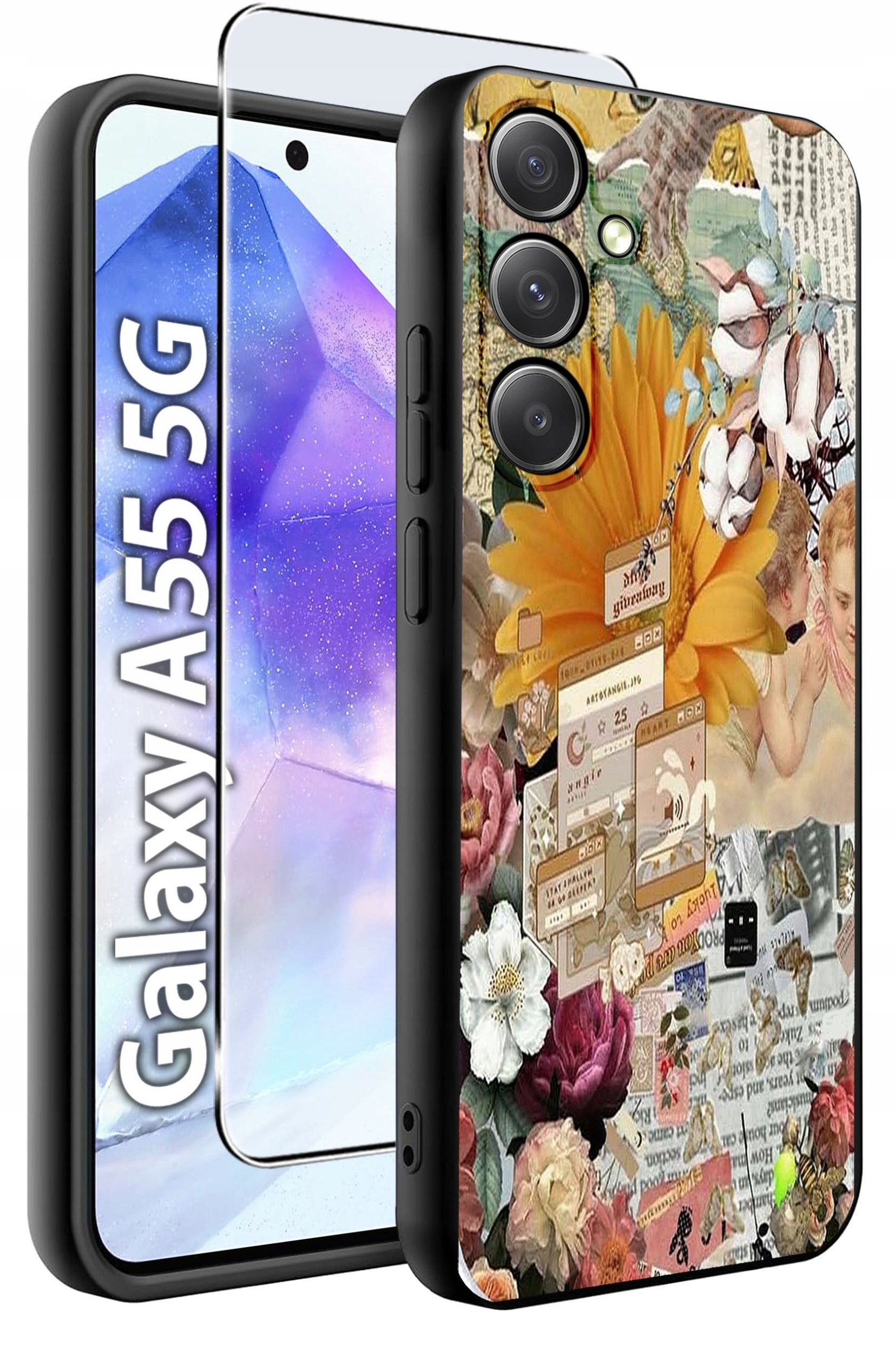 ETUI do Samsung A55 5G WZORY | SILIKONOWE MATT CASE + SZKŁO HARTOWANE 9H