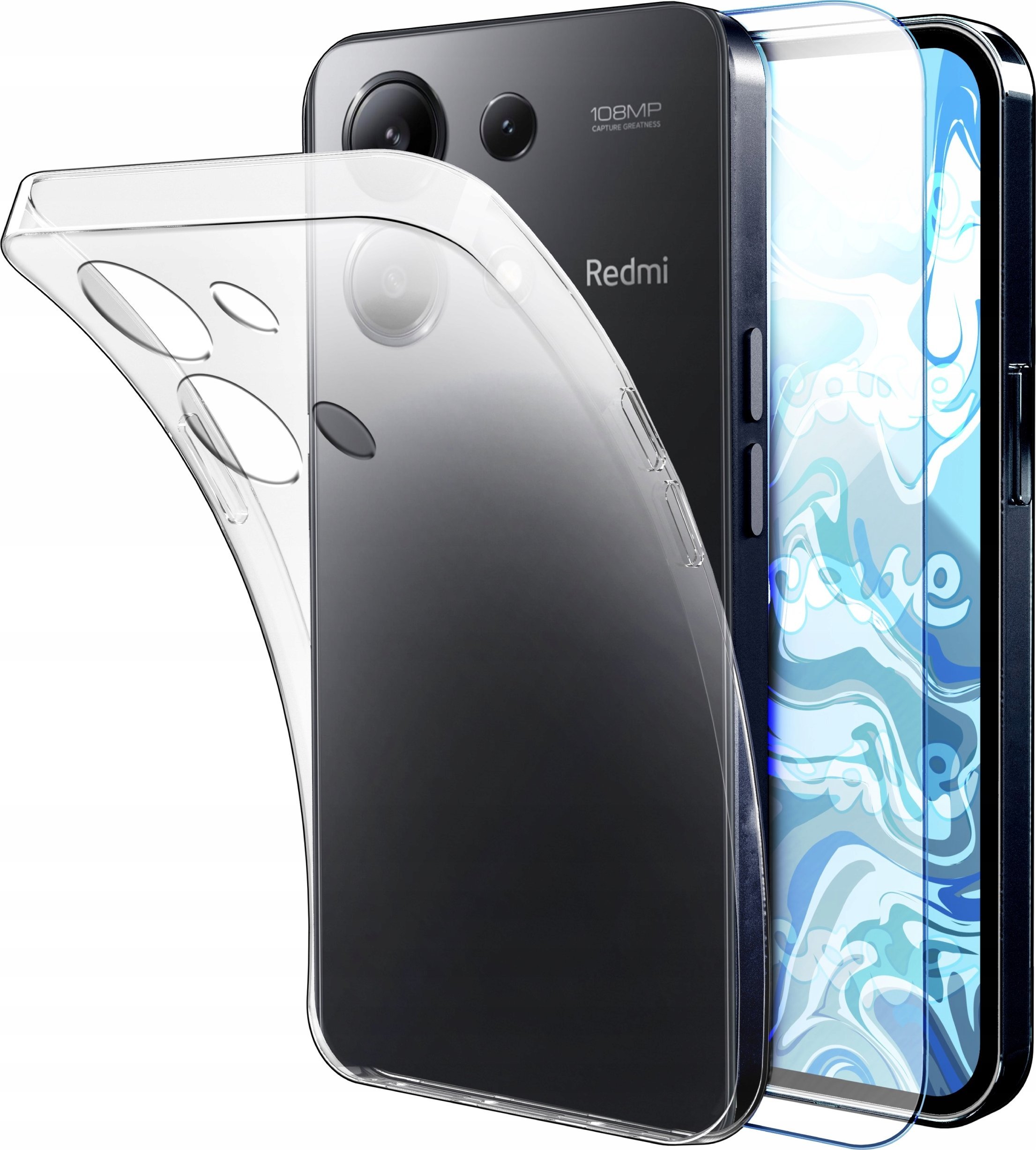 Etui Do Xiaomi Redmi 13 4G / 13 5G (Przezroczyste, Silikonowe) Szkło 9H