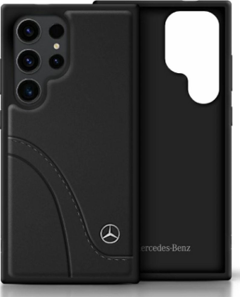 Mercedes Leather Curved Stitches Case for Samsung Galaxy S25 Ultra Black