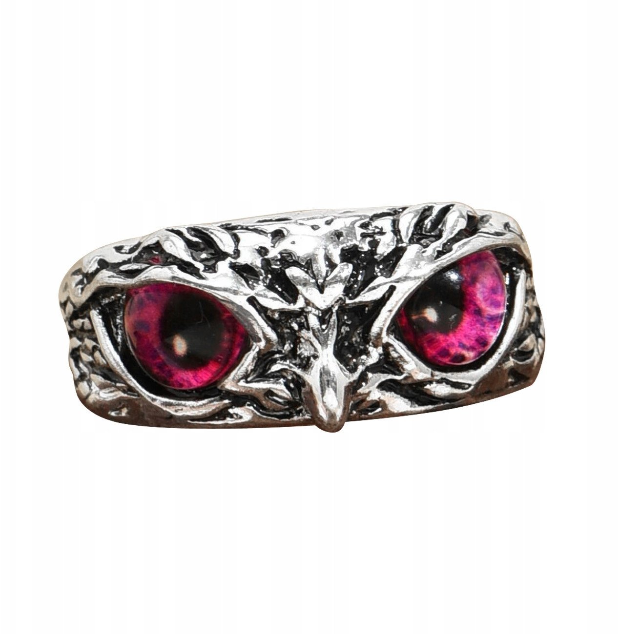 SREBRNY PIERŚCIONEK SOWA REGULOWANY OCZY różowy