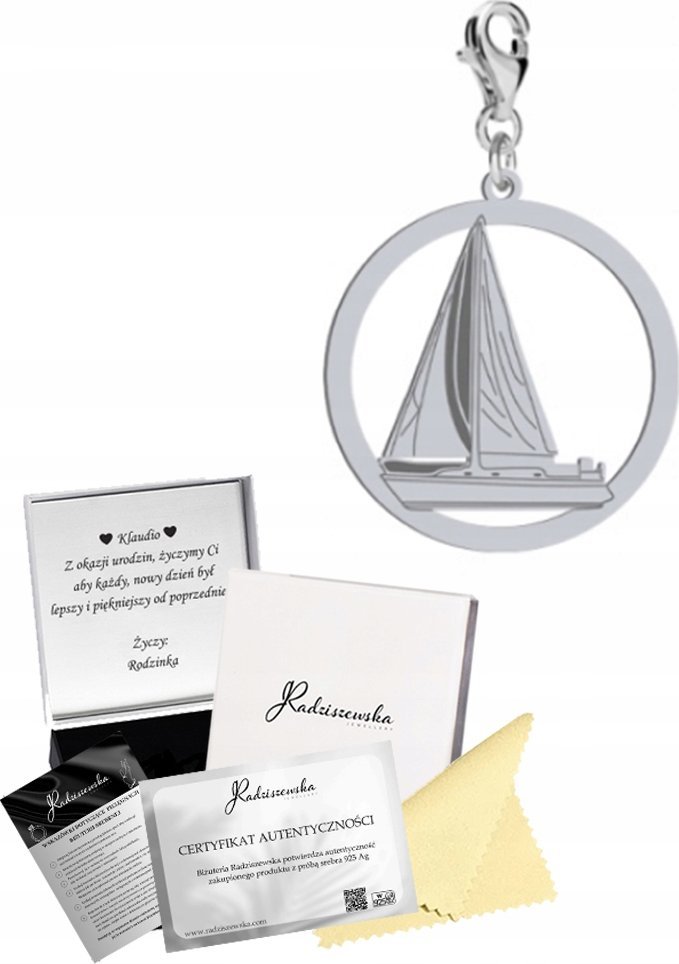 Radziszewska Jewellery CHARMS SREBRNY Z ŻAGLÓWKĄ KARABIŃCZYK SREBRO 925 PREZENT ŻYCZENIA GRATIS