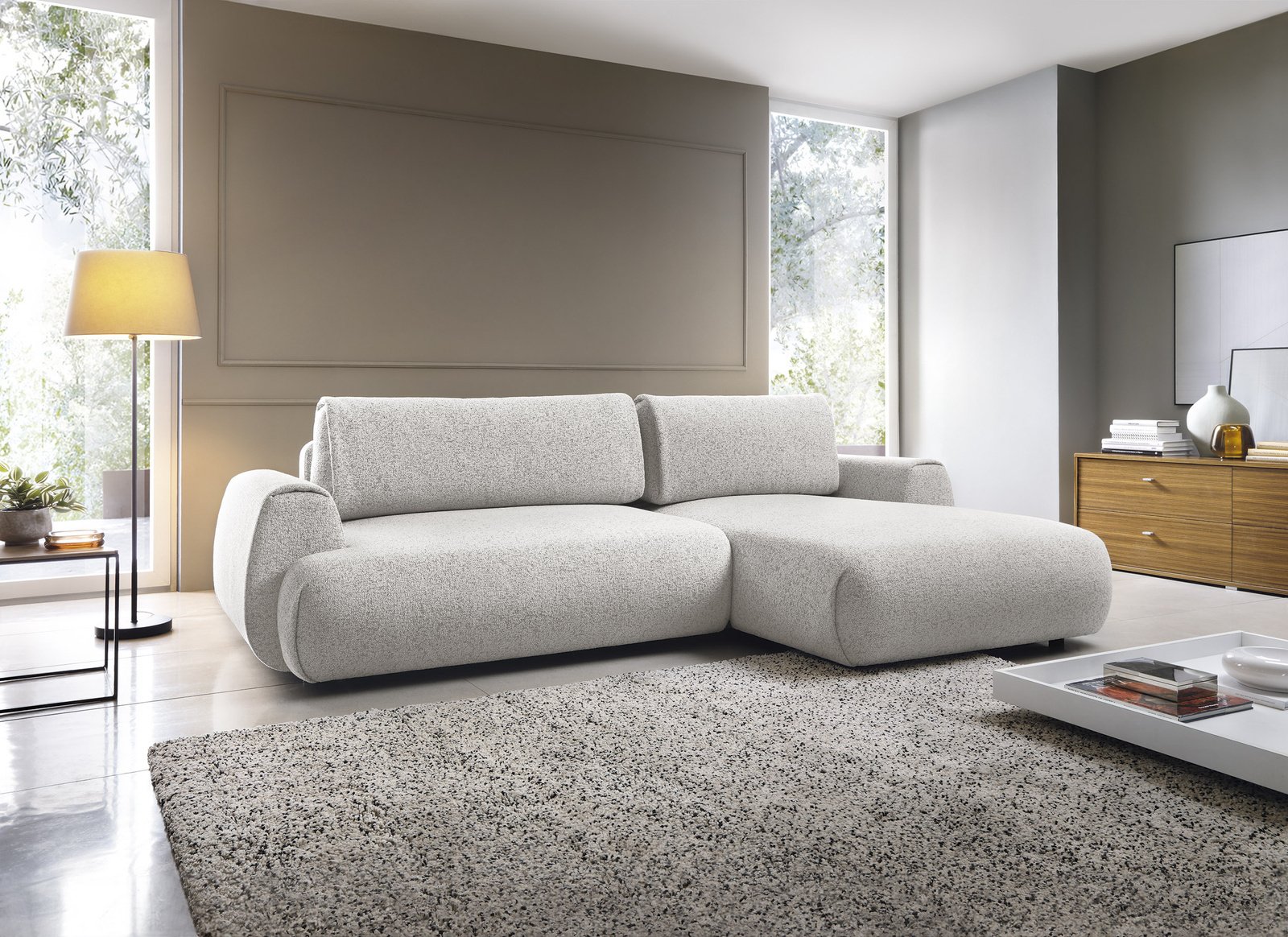 Narożnik VERNIO Puente 80 Jasno Szary Popiel w kształcie litery L z funkcją spania