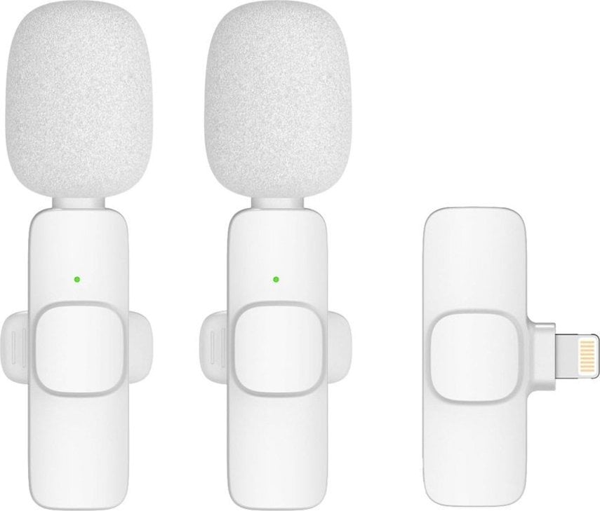 Mikrofon krawatowy bezprzewodowy Lightning podwójny z długim włosiem (2 w zestawie) K1 biały