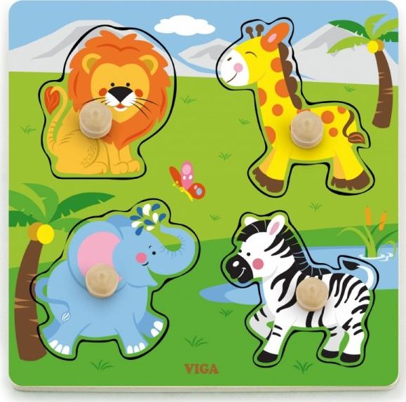 Viga Toys VIGA Drewniane Puzzle z Pinezkami Dzikie Zwierzęta