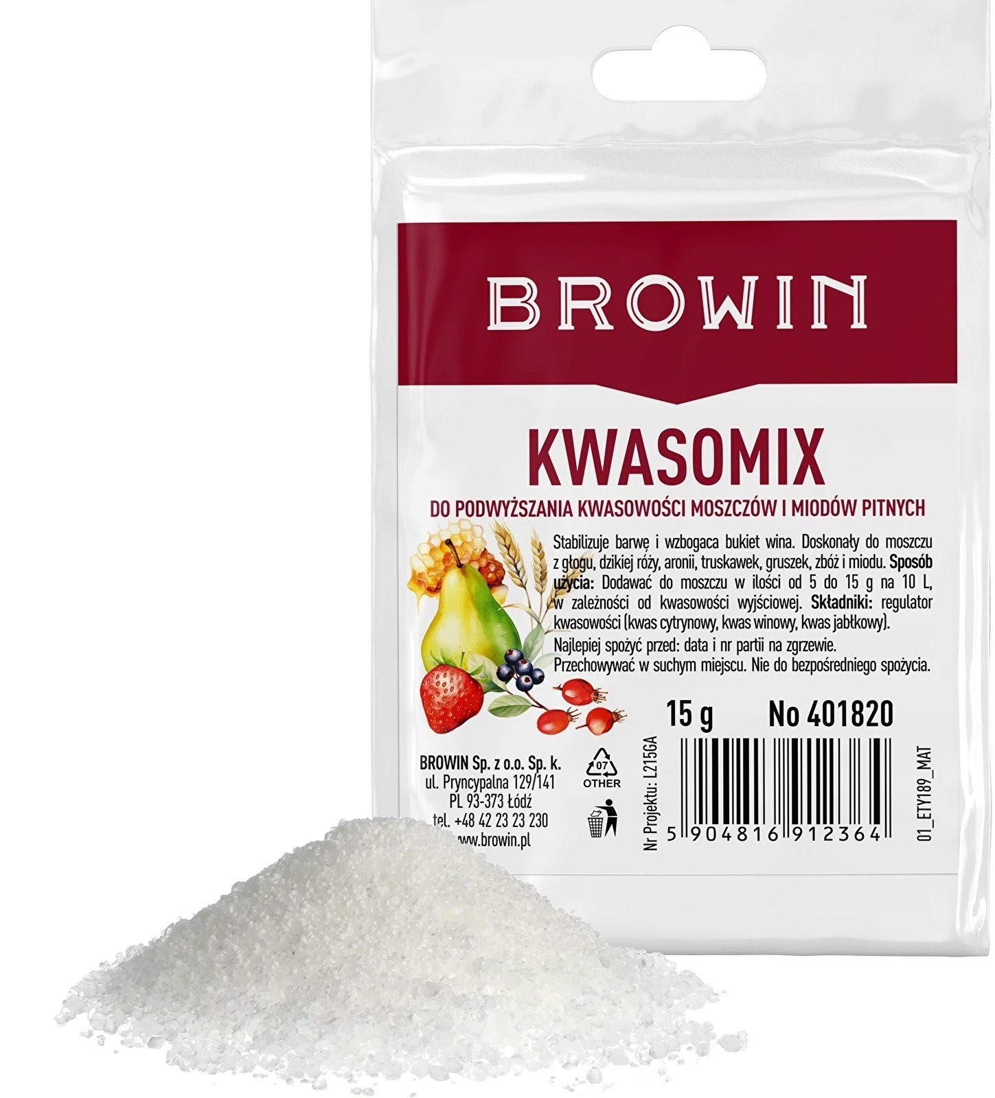 Browin KWASOMIX 15g Regulator Kwasowości Stabilizator Smaku i Barwy Do wina