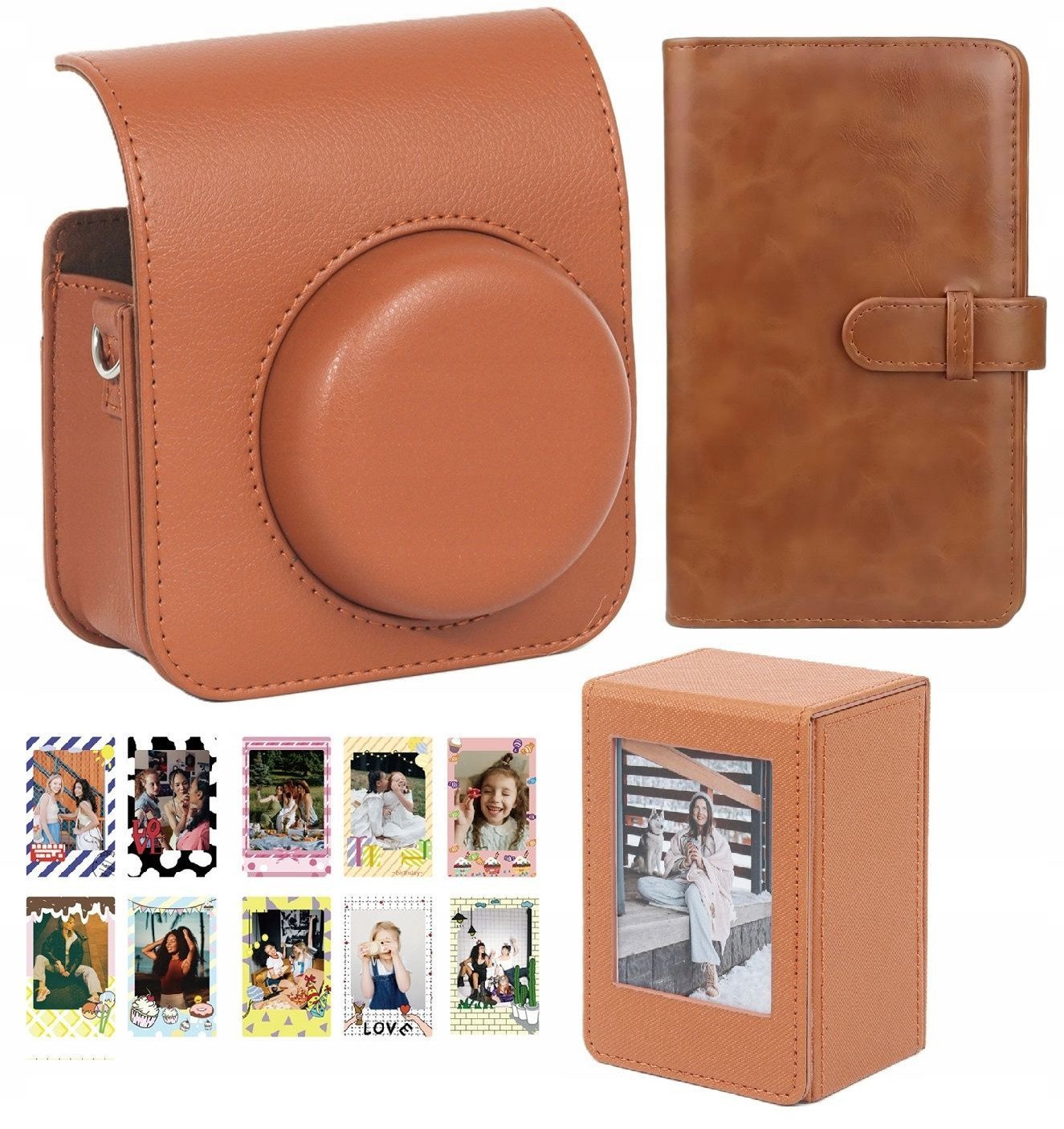 Zestaw 4w1 Futerał Album Etui BOX Naklejki Zdjęcia do Fuji Instax Mini 41 / Brązowy