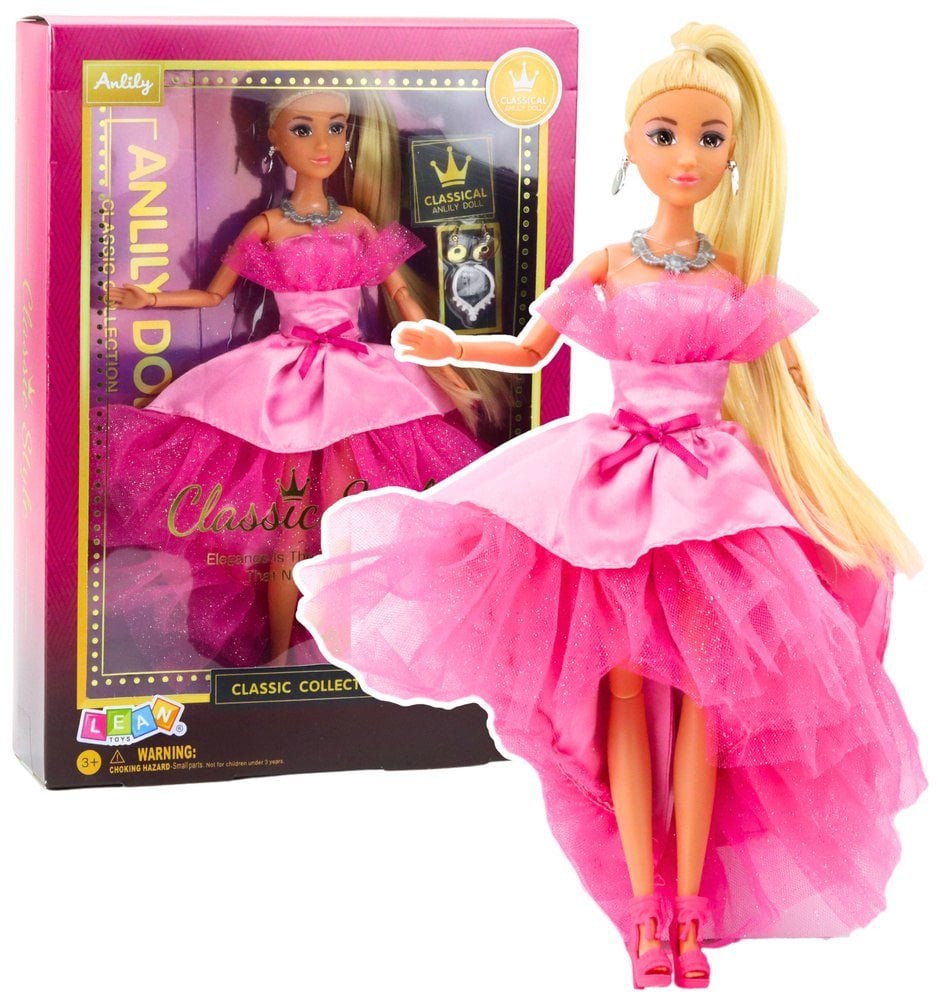 Lalka Anlily Brokatowa Suknia Balowa Różowa Ruchome Kończyny Blond Włosy