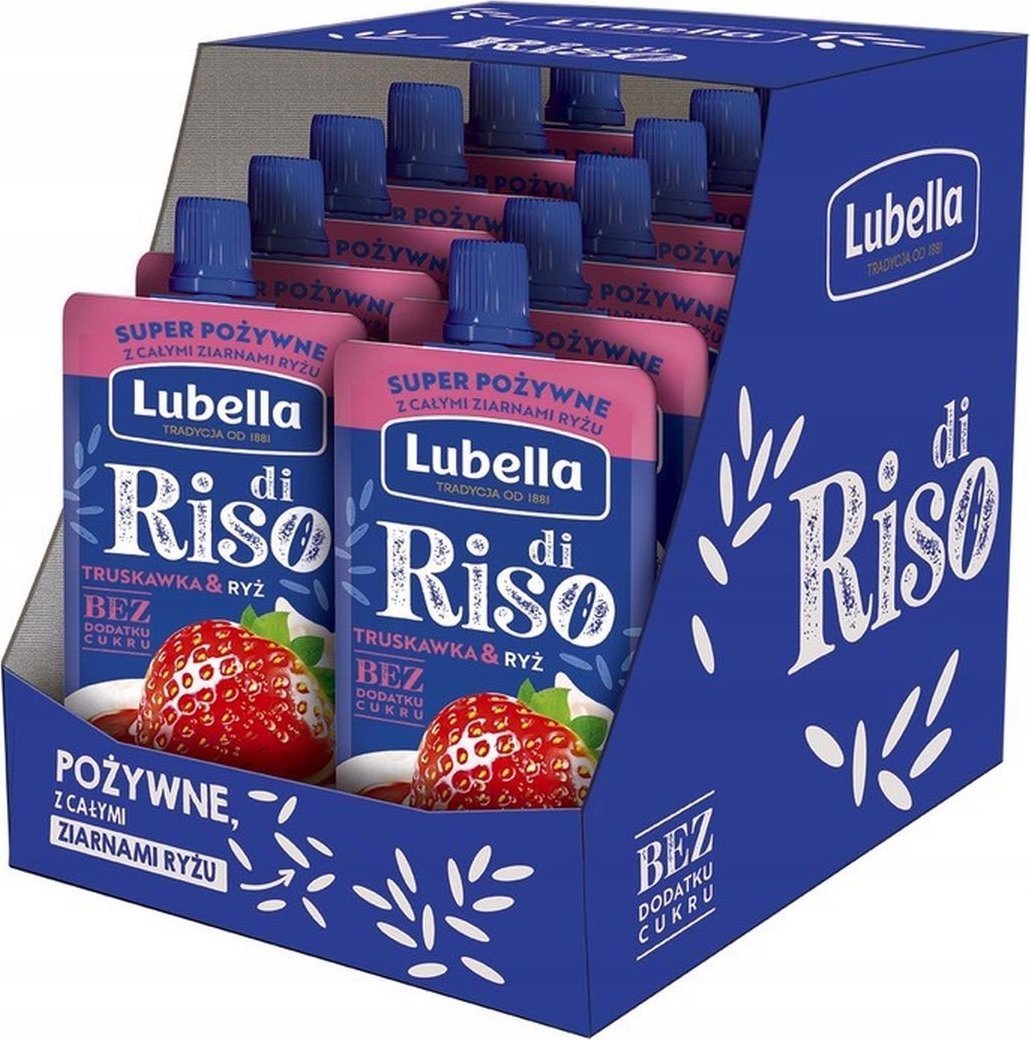 Lubella Lubella di Riso Mus o smaku truskawki z ryżem 100 g x 12 sztuk