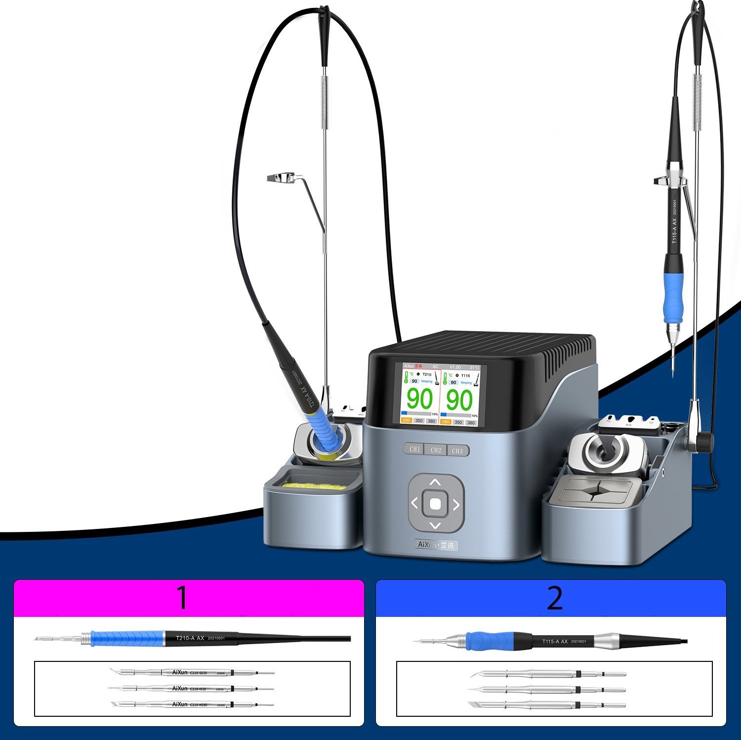 Techrebal PODWÓJNA MOCNA STACJA LUTOWNICZA T210 T115 UCHWYT