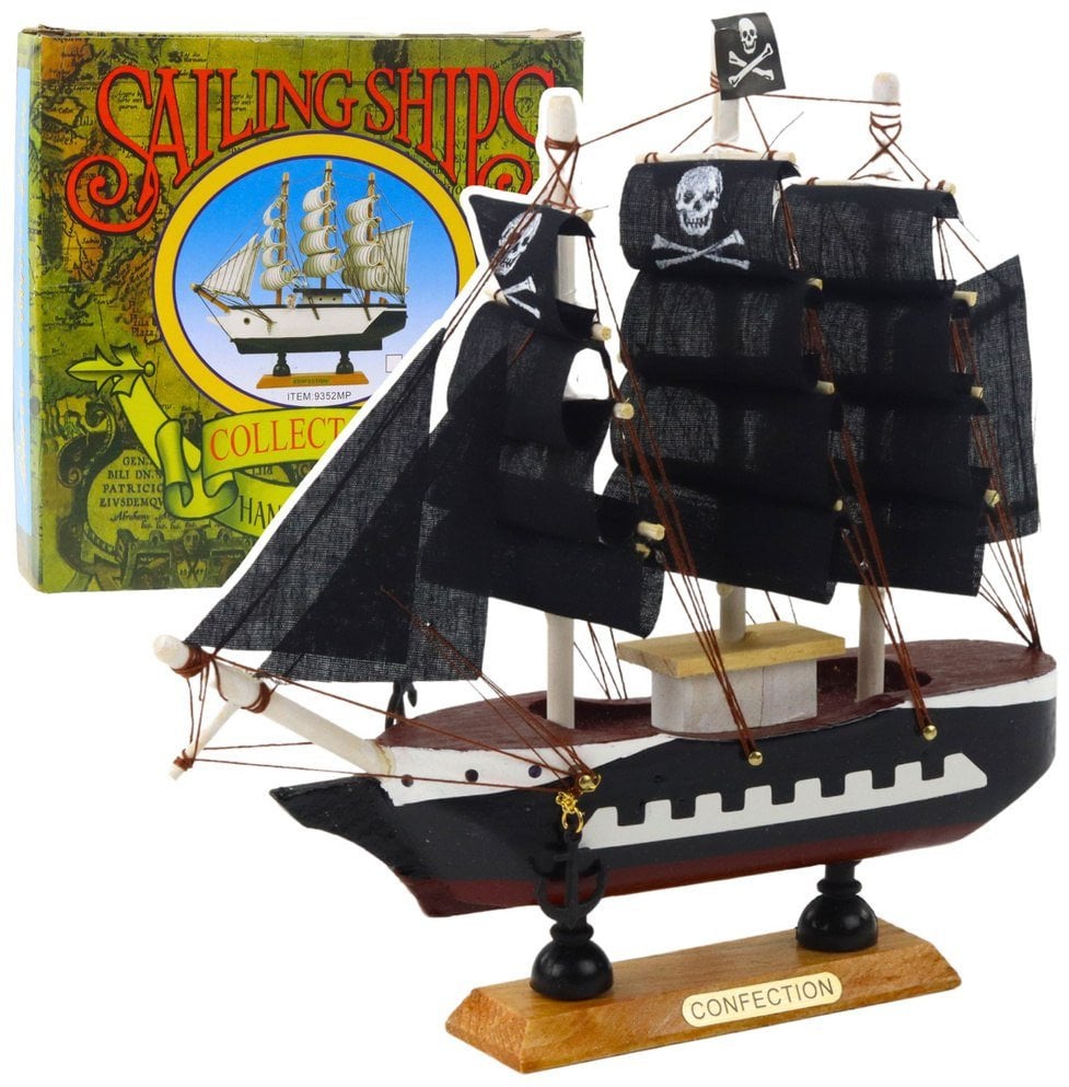 Model Kolekcjonerski Dekoracyjny Statek Żaglowiec Piracki Czarny 20x20cm