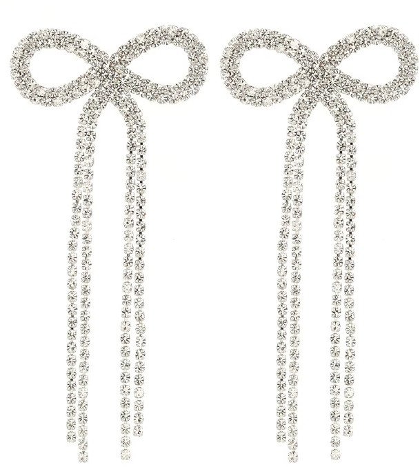 Srebrne długie kolczyki kokardy z kryształkami efektowne wizytowe na wesele