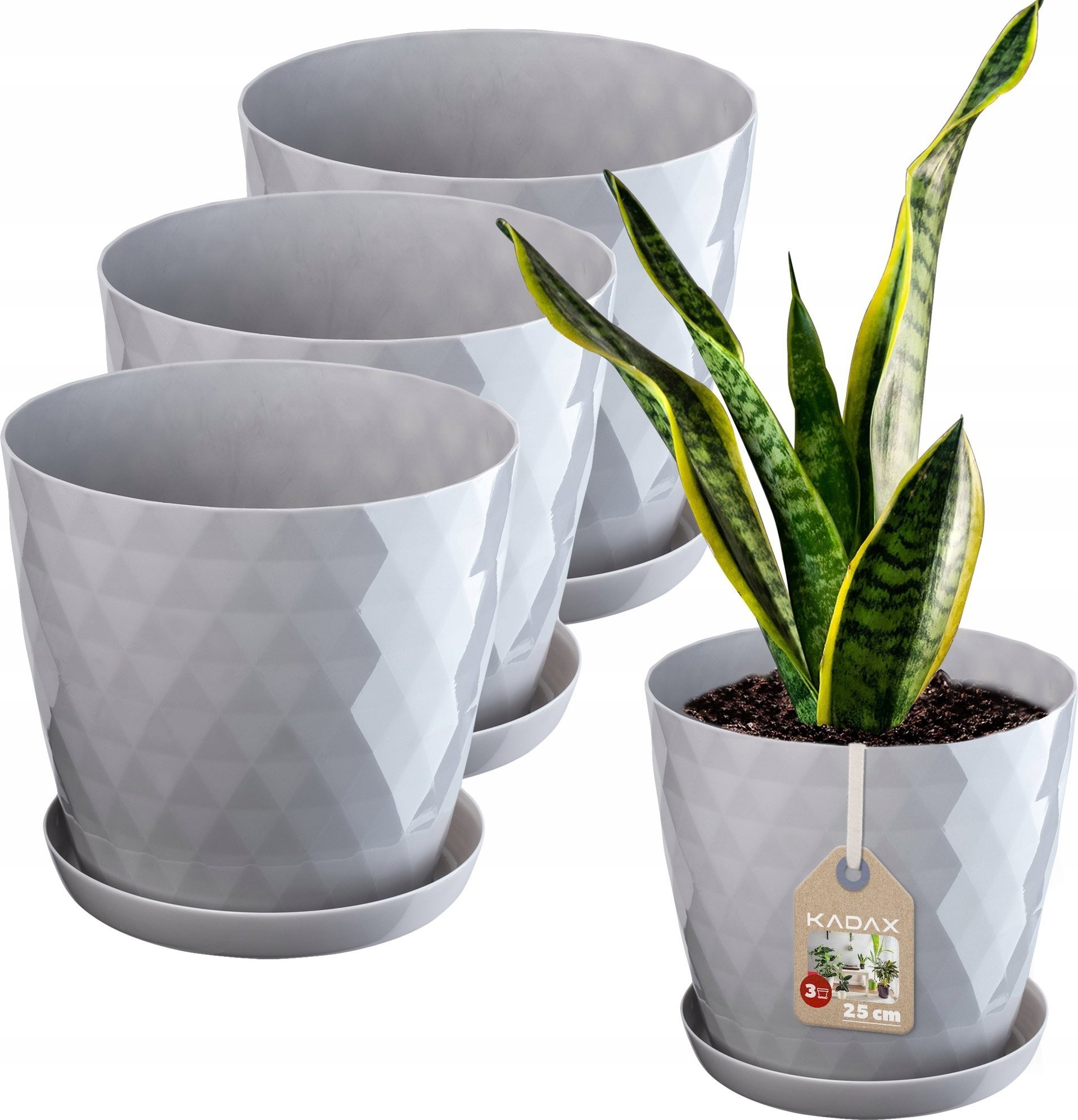 Kadax KADAX Zestaw 3x Doniczka Z Podstawką Szara 25cm