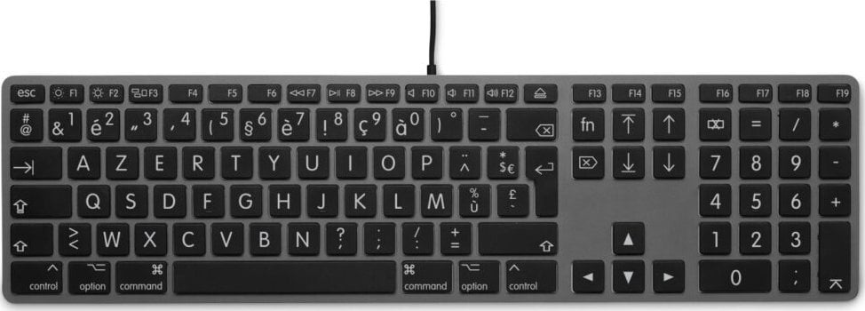 Klawiatura LMP Large Font USB Keyboard 110 keys wired USB keyboard with 2x USB and aluminum upper cover - French AZERTY - space gray