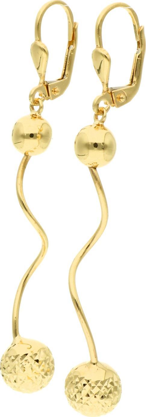 Rosanto Długie złote kolczyki z diamentowanymi kulkami 585 14k