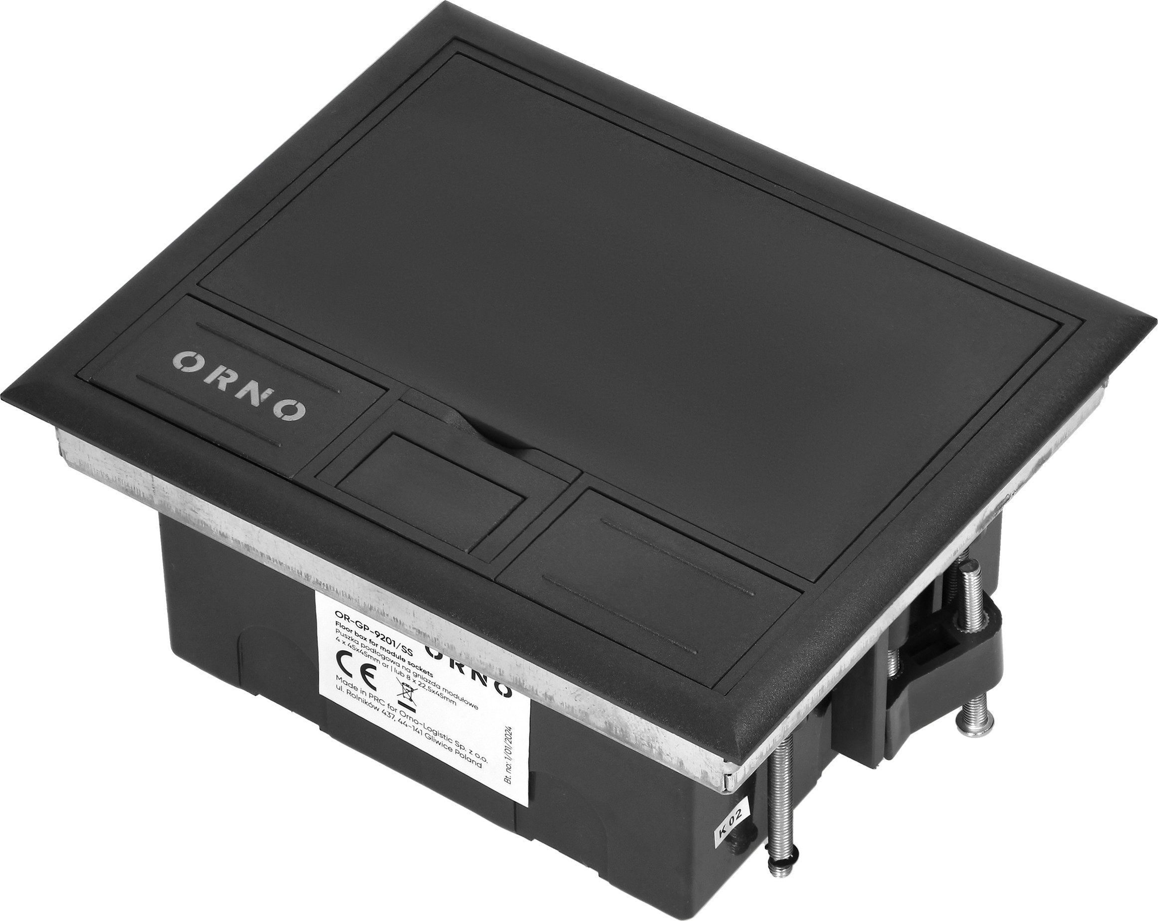 Orno Puszka podłogowa na gniazda modułowe 4 x 45x45mm lub 8 x 22,5x45mm, pokrywa: plastik, czarna