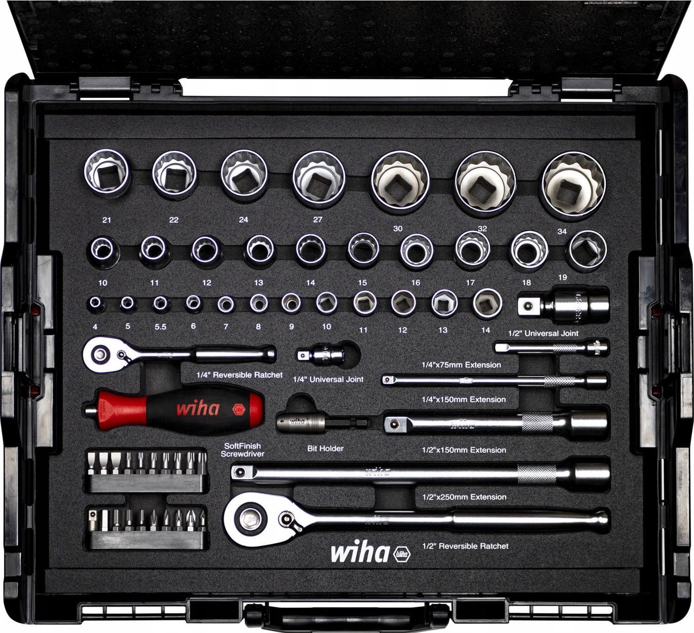 Zestaw narzędzi Wiha Wiha socket wrench and bit set 1/4 and 1/2, 60 pieces (with 2 ratchets and plug-in handle, in L-BOXX)