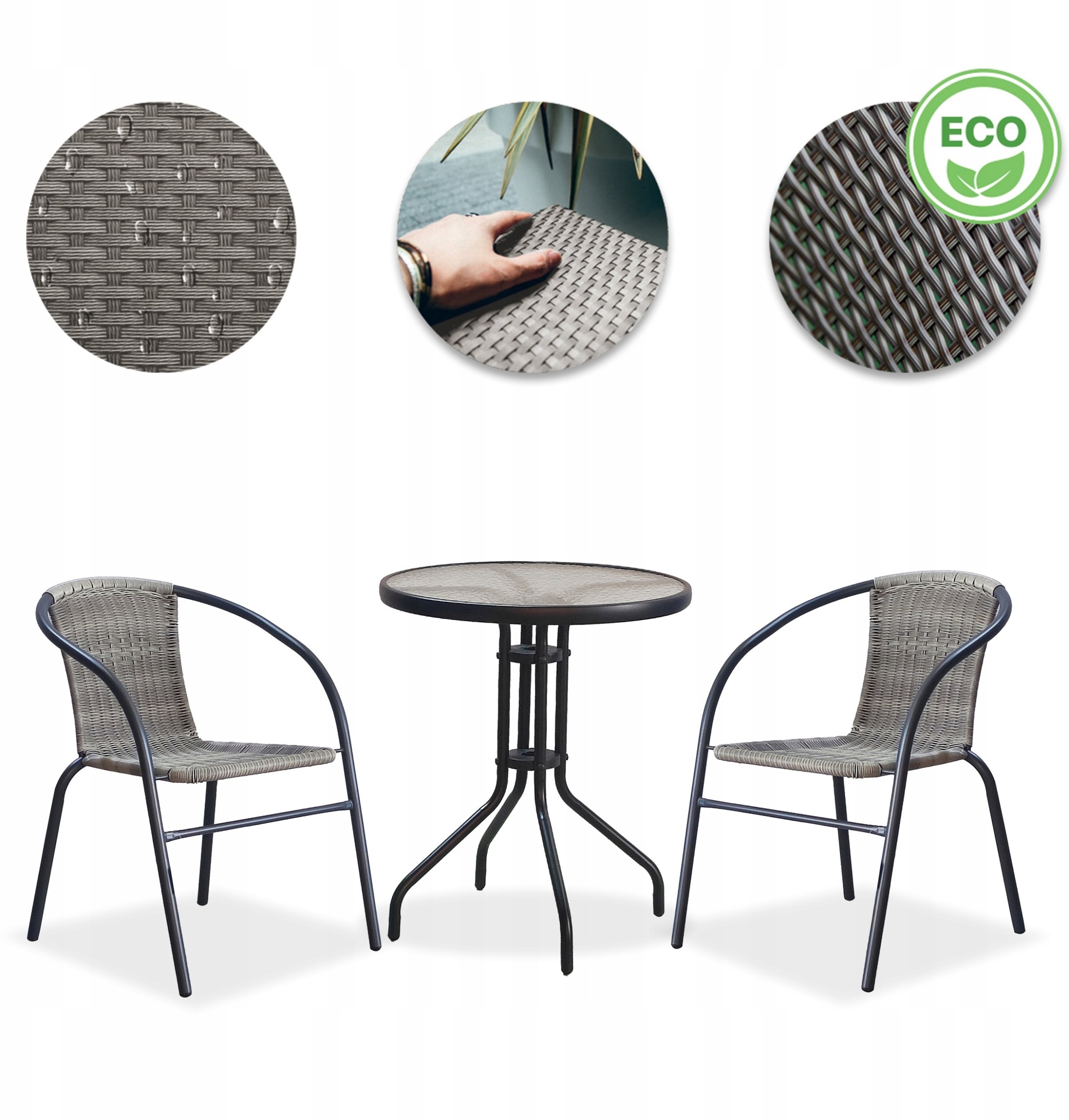 ZESTAW MEBLI OGRODOWYCH STOLIK KRZESŁA KOMPLET MEBLI TARAS Z TECHNORATANU