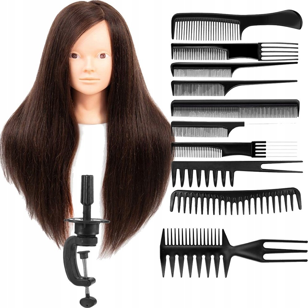 GŁÓWKA FRYZJERSKA TRENINGOWA 70cm BRĄZ6 GRZEBIENIE