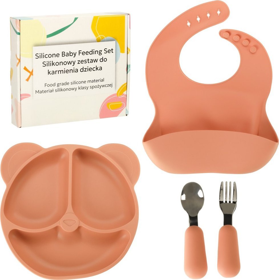 Naczynia silikonowe dla dzieci niemowląt zestaw stołowy 4 elementów miś pomarańczowy Kik sp. z o.o. sp. k.