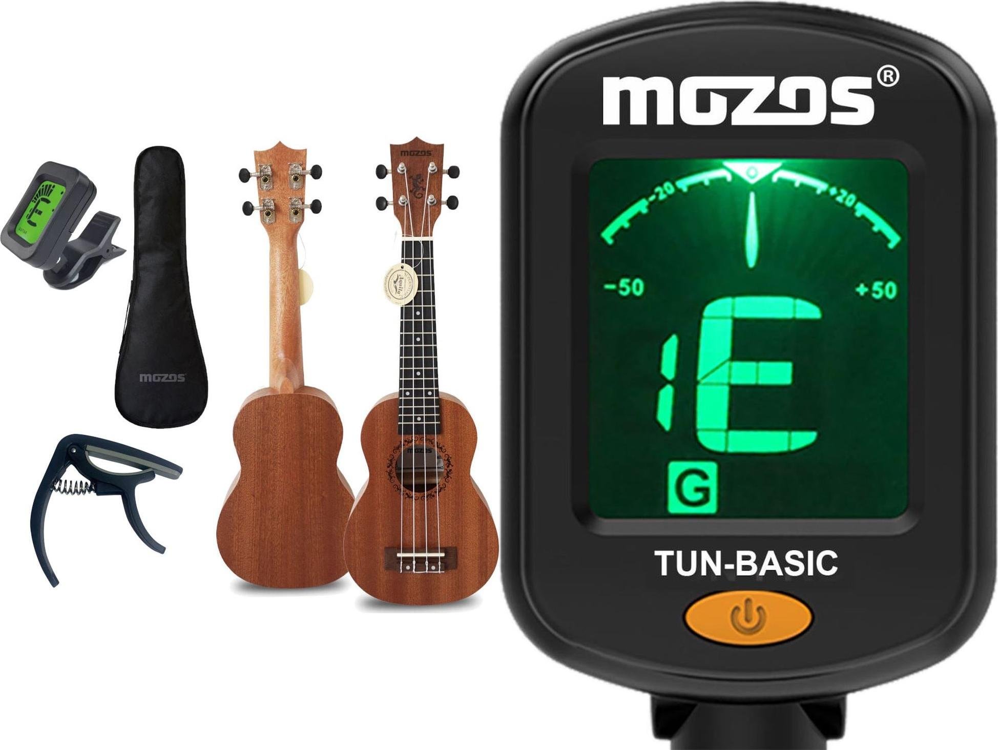 Mozos Mozos Gecko ukulele sopranowe zestaw + Tuner basic stroic do instrumentów strunowych