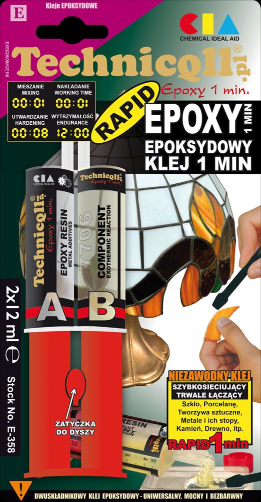 Technicqll Klej epoksydowy bezbarwny 1 min 2x12ml (E-358)