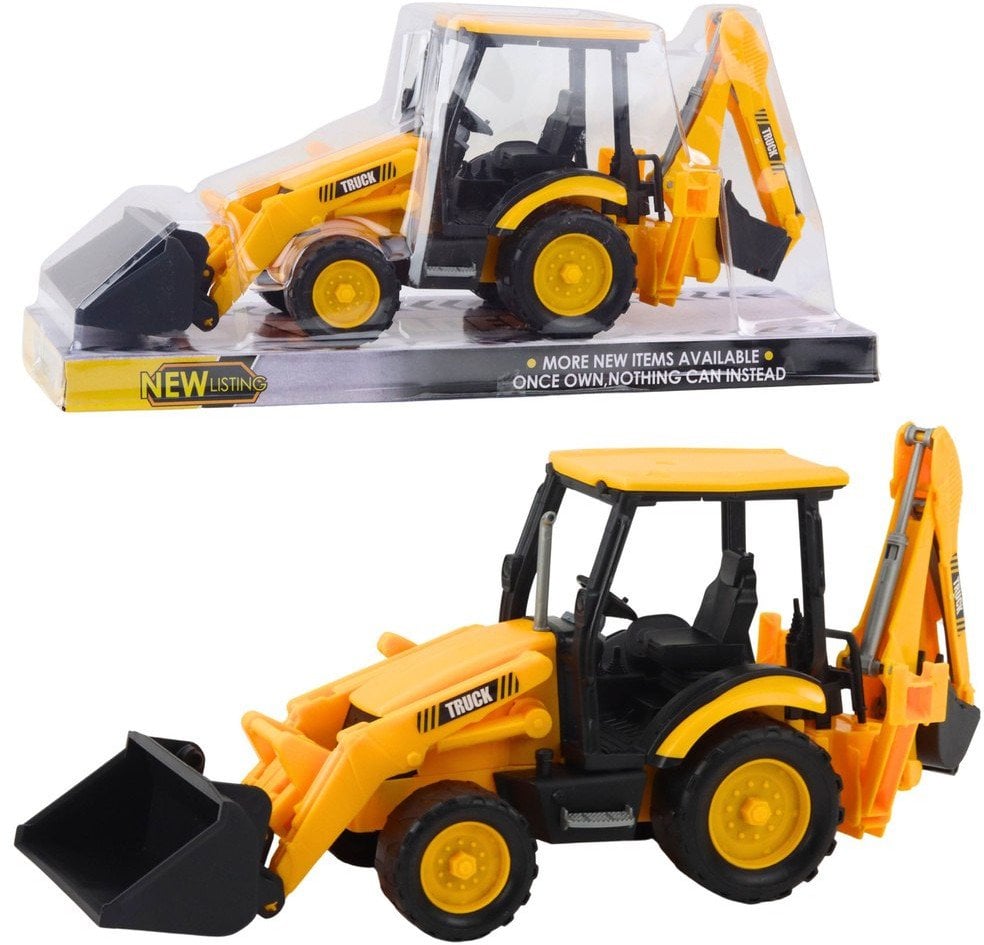 Koparka z dwiema łyżkami żółta