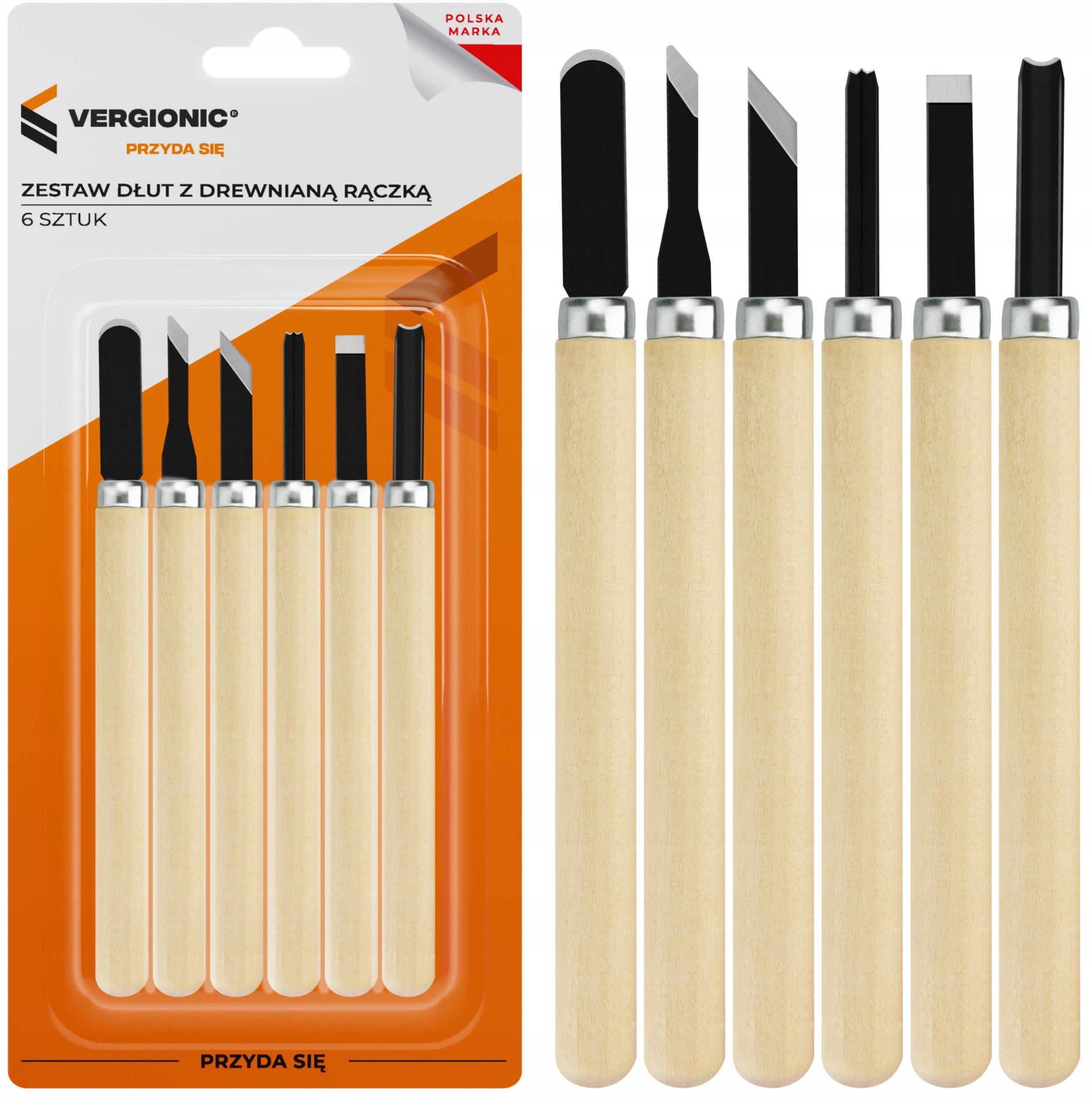 Zestaw dłut z drewnianą rękojeścią 6 szt. VERGIONIC