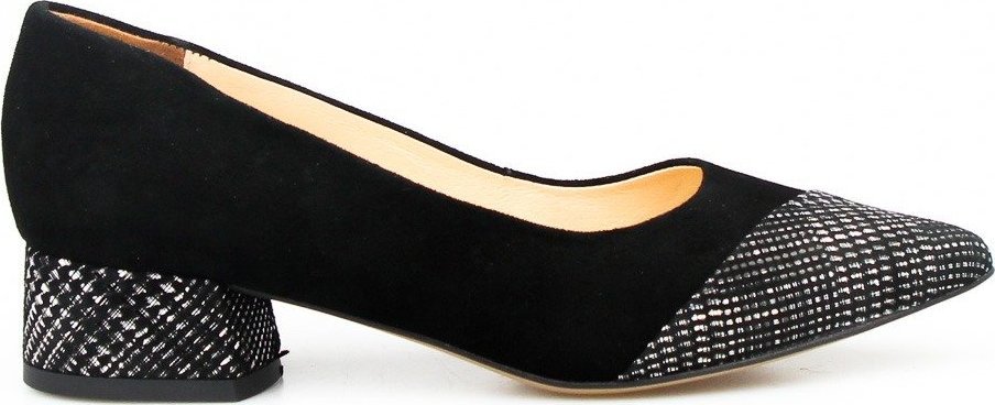 AGA Czółenka na klocku skórzane ze wzorkiem czarne Aga-38