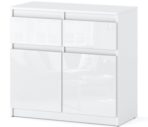 Komoda Biała Połysk 2 Szuflady Oleksa 80cm Pojemna Szafka Salon Sypialnia