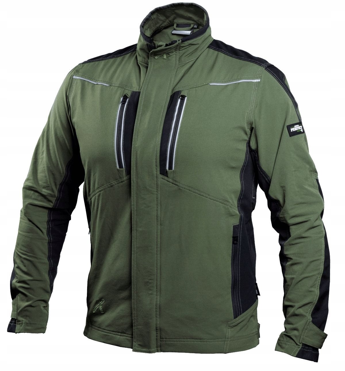 Męska bluza robocza elastyczna wiatroszczelna dodatki odblaskowe 3M Scotchlite budownictwo serwis montaż oliwkowa czarna STRETCH LINE - oliwkowy L