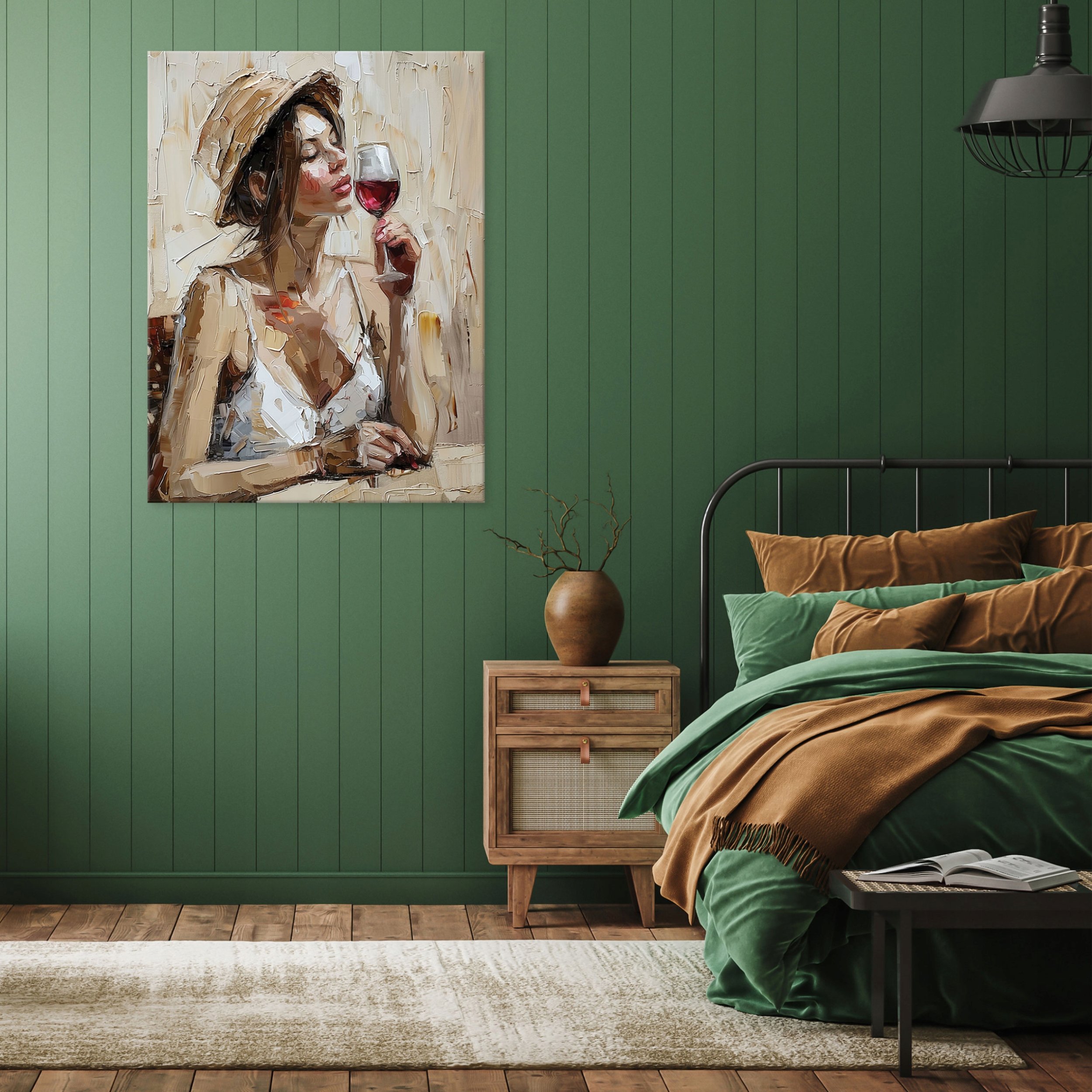 OBRAZ KOBIETA W KAPELUSZU WINO SYPIALNIA SALON NA PŁÓTNIE ŚCIANĘ 120x80